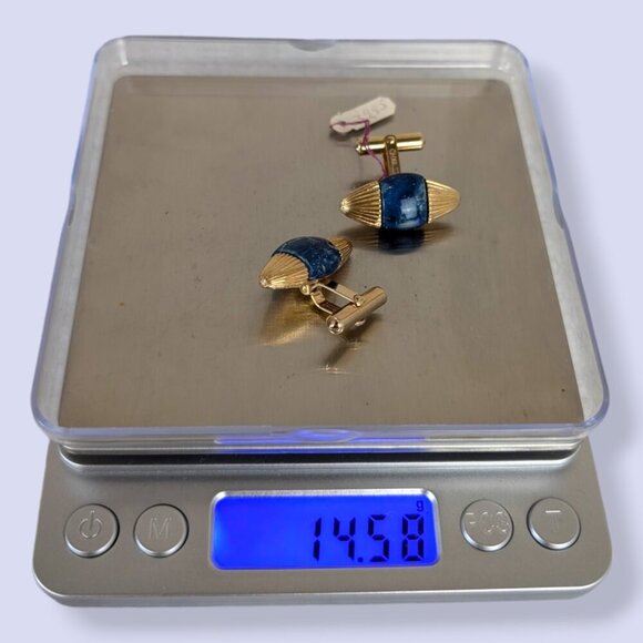 Vintage Destino Boucher Gold & Blue Cufflinks - Picture 6 of 6